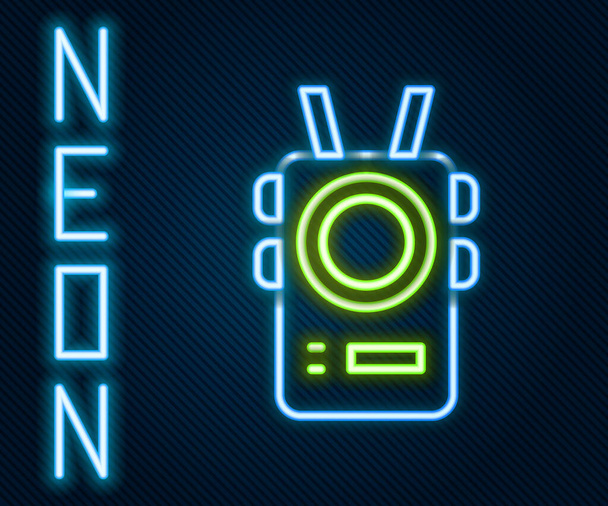 Glowing neon line Police body camera icon isolated on black background. Colorful outline concept. Vector. - Vektor, obrázek