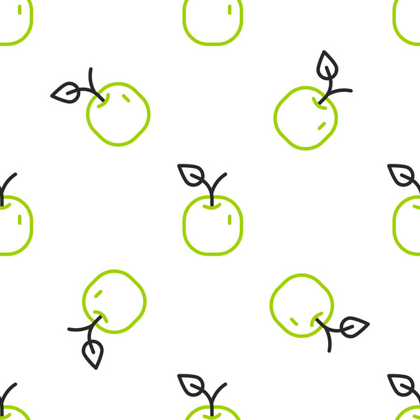 Line Apple icon isolated seamless pattern on white background. Fruit with leaf symbol.  Vector - Vector, Imagen