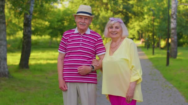 Senior stilvolle Rentner Paar Großvater zu Fuß, genießen die gemeinsame Zeit im Park - Filmmaterial, Video