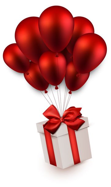 Gift box on red balloons. - Vector, imagen