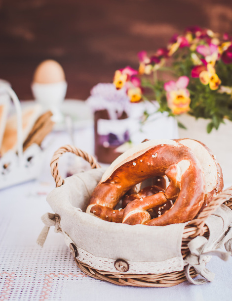 Tasty german pretzels in basket - Photo, Image