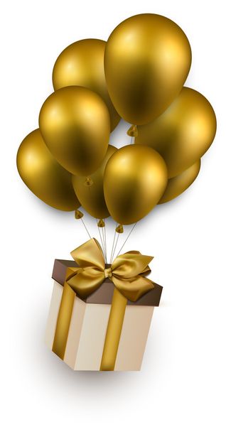 Gift box on golden balloons. - Vector, imagen