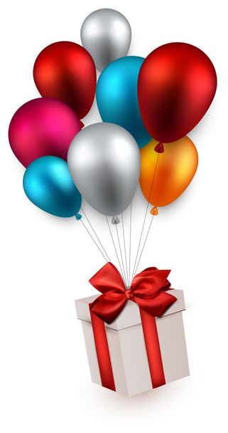 Gift box on colorful balloons. - Vettoriali, immagini