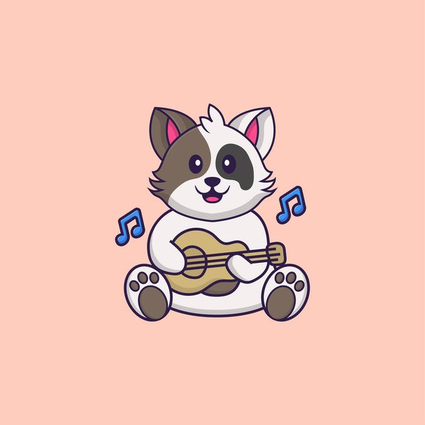 Aranyos macska gitározik. Állati rajzfilm koncepció elkülönítve. Használható póló, üdvözlőlap, meghívó vagy kabala készítésére.. - Vektor, kép