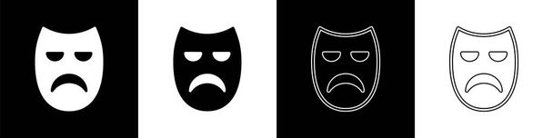 Zestaw Dramatyczna ikona maski teatralnej izolowane na czarno-białym tle. Wektor. - Wektor, obraz