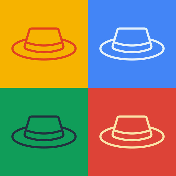 Pop art line Man hat with ribbon icon isolated on color background.  Vector. - Vector, Image