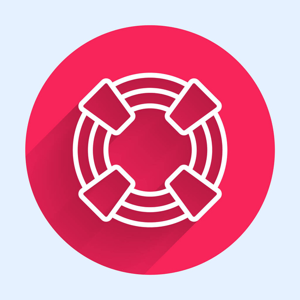 White line Lifebuoy icon isolated with long shadow. Lifebelt symbol. Red circle button. Vector. - Διάνυσμα, εικόνα
