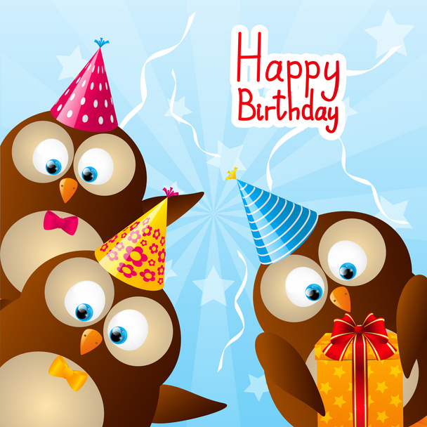 Birthday card with funny owls - Vector, Image