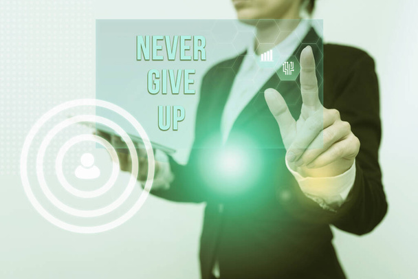 Text caption presenting Never Give Up. Word Written on be persistent to keep on trying to improve the condition Inspirational business technology concept with copy space - Foto, Imagen