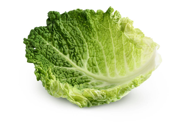 Savoy cabbage leaf isolated on white background with clipping path and full depth of field - Fotó, kép