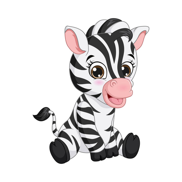 Vector illustration of Cute baby zebra cartoon sitting - Vektor, obrázek