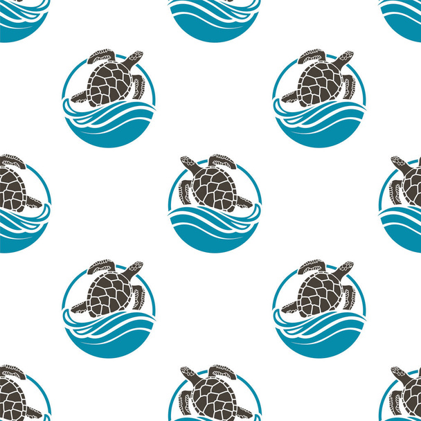 seamless pattern with sea turtles and waves on white background - Vettoriali, immagini