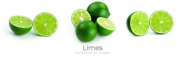 Limes isolated on a white background. Lime citrus. - Photo, Image