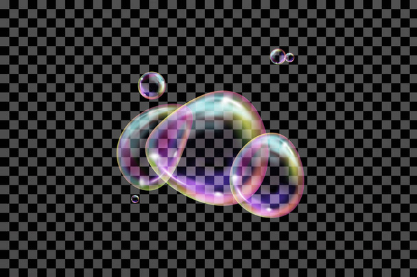 Bolas de colores realistas. Textura vectorial. Burbujas de jabón transparentes voladoras. - Vector, Imagen