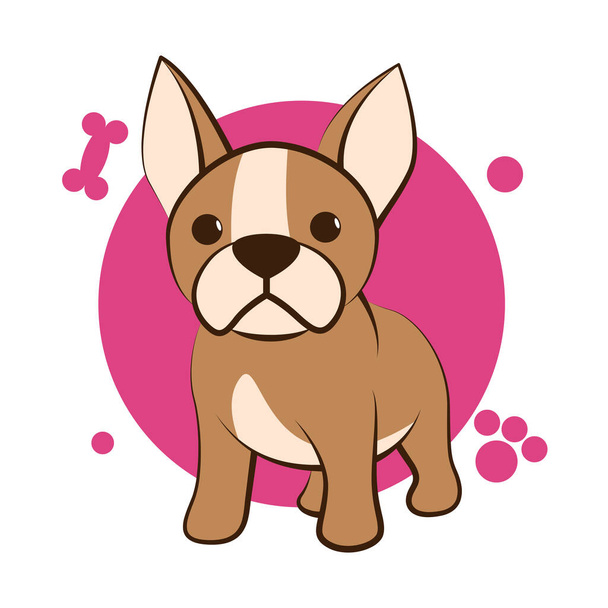 Color vector illustration cartoon on a white background of a cute French Bulldog. - Vector, Image