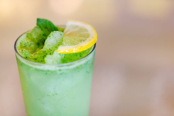 Lemon and mint lemonade fresh cold beverage, non-alcoholic drink, closeup - Photo, image
