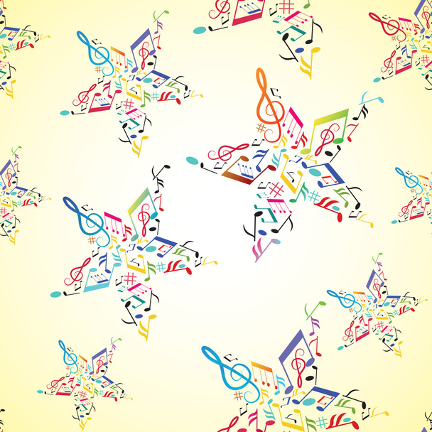 Music seamless background with note inside star - Vector, Image