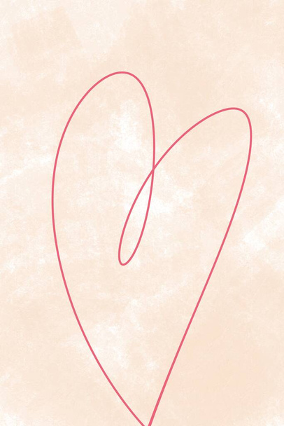 1本の線のハート、赤い愛のシンボル、ミニマルベージュの背景、ヌードカラーパレット抽象壁紙 - 写真・画像