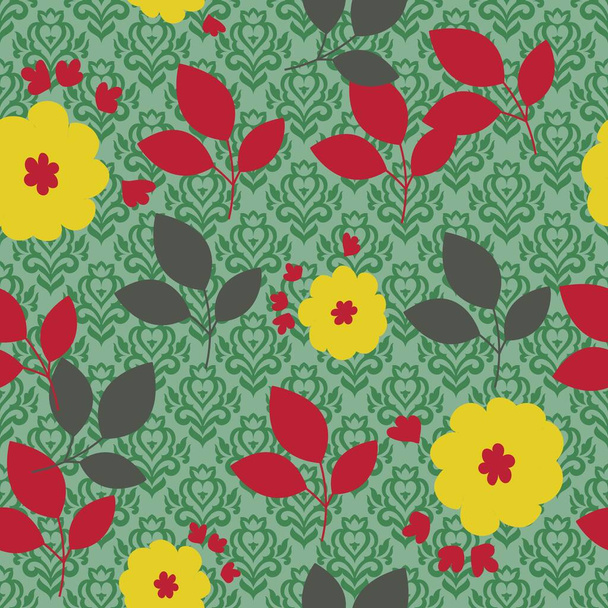 Leaves and flowers vector seamless pattern for wallpaper, textile, surface, fashion, background, tile, stationary, home decor, furnishing etc. - Вектор,изображение
