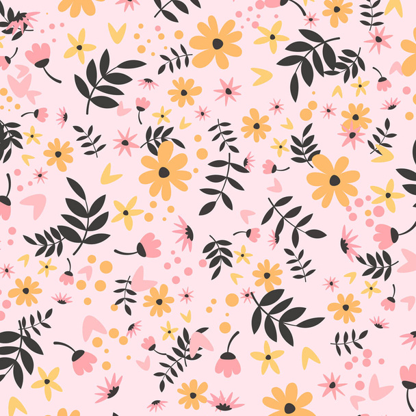 Abstract flat hand draw floral pattern background. Vector illustration. - Vector, Imagen