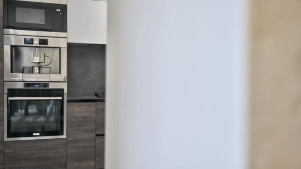 Moderne luxe donkerbruine, grijze en zwarte keukendetails - Video