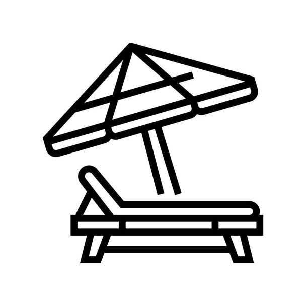 ligstoel met paraplu lijn icoon vector. ligstoel met paraplu bord. geïsoleerde contour symbool zwarte illustratie - Vector, afbeelding