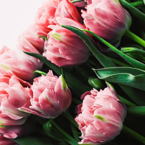 Fleurs de printemps sur fond de marbre comme cadeau de vacances, carte de voeux et flatlay floral - Photo, image