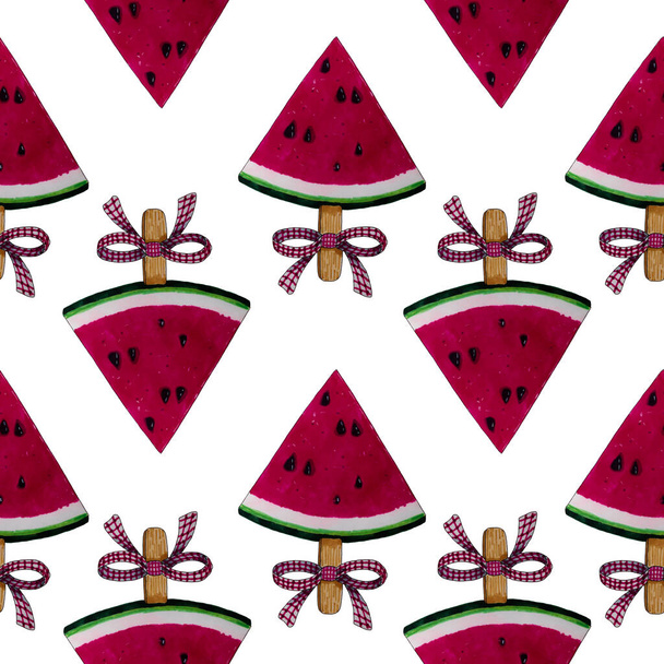 Nahtloses Muster mit Aquarell-Wassermelone. Für Textilien, Drucke, Kinderbekleidung - Foto, Bild