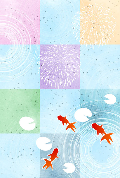 夏の挨拶花火金魚の背景  - ベクター画像