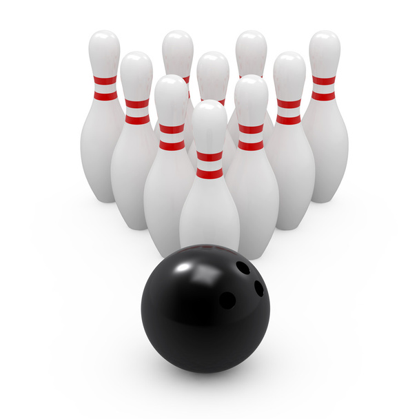 3D-Darstellung von Bowling auf weißem Hintergrund - Foto, Bild
