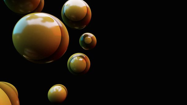 liquid ball 3d rendering brown-gold abstract style black poster background, minimalist style - Photo, Image