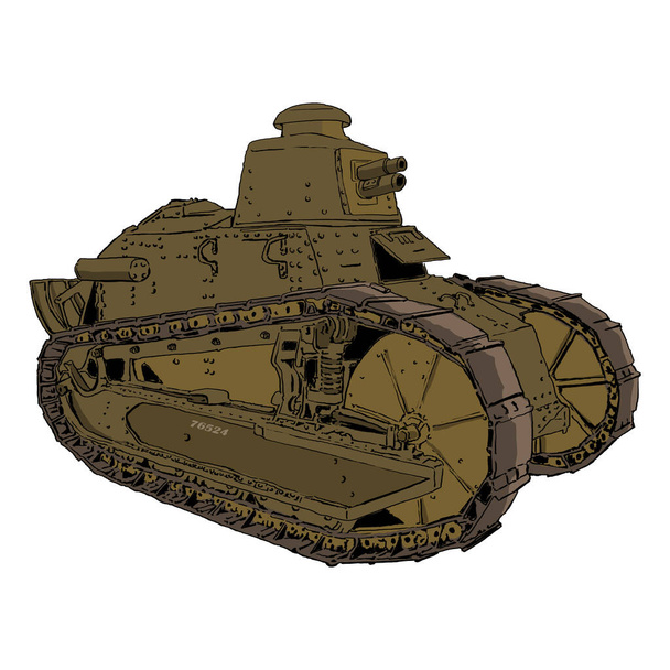 Tank of the First World War with short rifles. Illustration on white background. - Photo, Image