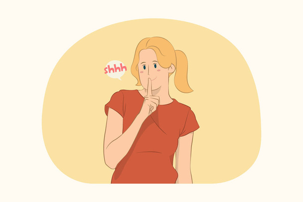 Young secret woman made a silent gesture concept - Vector, Image