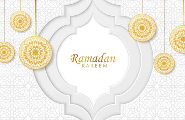 Ramadan Kareem φόντο με χρυσό μαντάλα και λευκό χαρτί κομμένα στολίδι Διάνυσμα εικονογράφηση για ισλαμικό ιερό μήνα γιορτές - Διάνυσμα, εικόνα