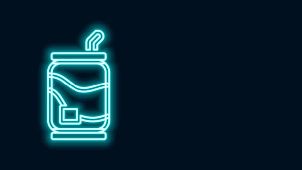 Ragyogó neon vonal Szódásdoboz ikon elszigetelt fekete alapon. 4K Videó mozgás grafikus animáció - Felvétel, videó
