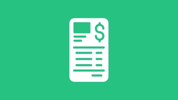 Белый бумажный чек или значок финансового чека на зеленом фоне. Чек на печать бумаги, чек из магазина или счет. Видеографическая анимация 4K - Кадры, видео