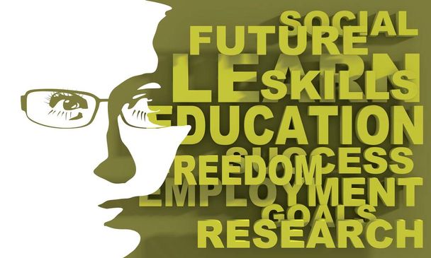 Silhouette of a female head and education words cloud. - Photo, Image