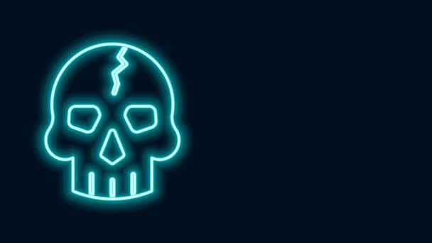 Glowing neon line Skull icon isolated on black background. Pirate captain. Happy Halloween party. 4K Video motion graphic animation - Footage, Video