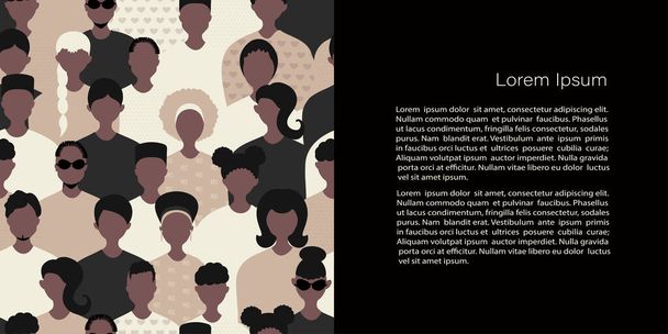 Stop racism and stronger together concept. BLM, Black lives matter,  African Americans and white people against racism. Vector Template with copy space for invitation, cards or banner and  poster, Landing  - Vector, Image