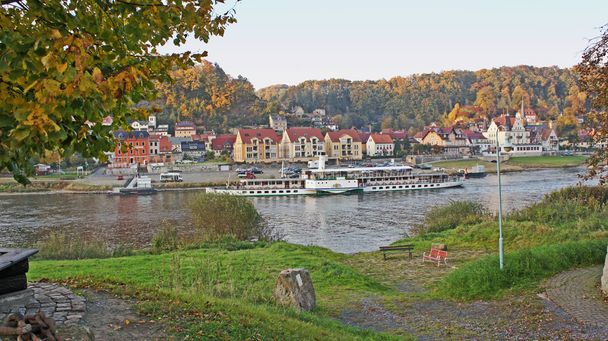 parowiec w dolinie Łaby w Saksonii - Zdjęcie, obraz