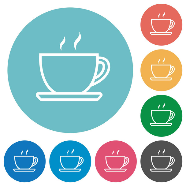 Cup of coffee outline flat white icons on round color backgrounds - Vettoriali, immagini