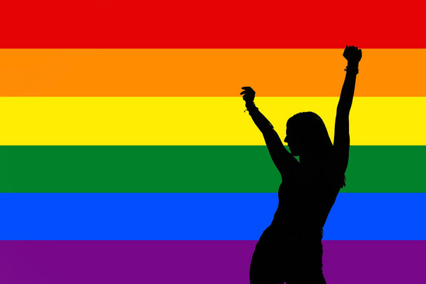 lgtbi flag with the silhouette of a young woman. Illustration - Photo, Image