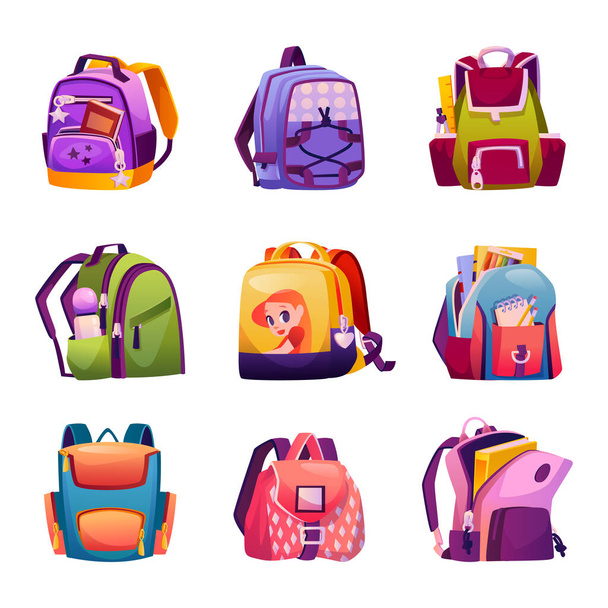 Satchels backpacks for school supply, rucksacks - Vecteur, image