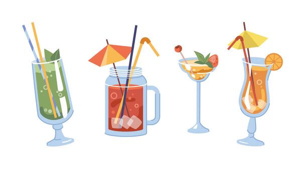 Cocktails with decorative straws, alcohol drink - Vecteur, image