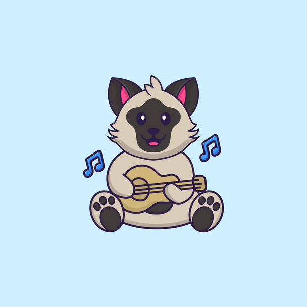 Niedliche Katze spielt Gitarre. Animal Cartoon Konzept isoliert. Kann für T-Shirt, Grußkarte, Einladungskarte oder Maskottchen verwendet werden. - Vektor, Bild