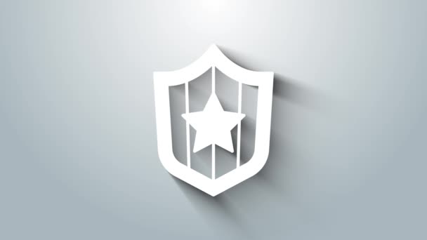 Weißes Schild mit einem Symbol aus Sternen und Streifen auf grauem Hintergrund. Flagge der Vereinigten Staaten von Amerika. 4. Juli. Unabhängigkeitstag der USA. 4K Video Motion Grafik Animation - Filmmaterial, Video