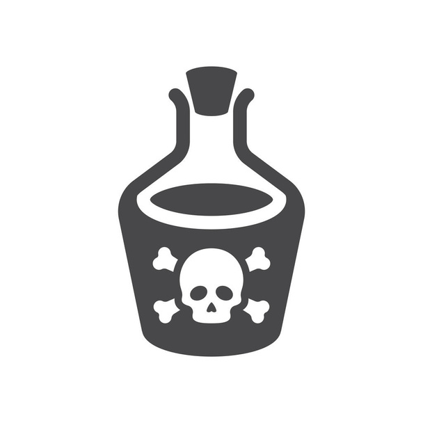 Giftflasche mit Totenkopf und Knochen. Giftiges Schild mit Kreuzknochen-Symbol. - Vektor, Bild