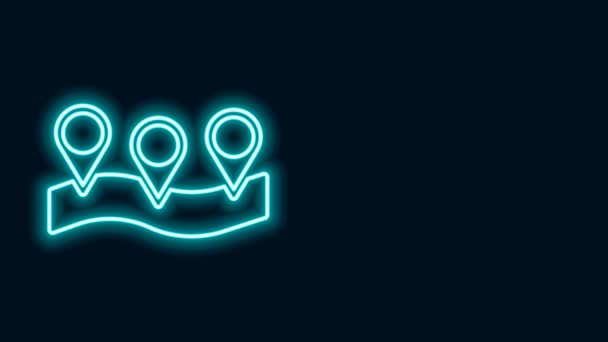 Leuchtendes Neon Line Map Pin Icon isoliert auf schwarzem Hintergrund. Navigation, Zeiger, Standort, Karte, GPS, Richtung, Ort, Kompass, Suchkonzept. 4K Video Motion Grafik Animation - Filmmaterial, Video