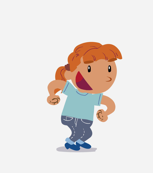 Euphoric cartoon character of  little girl on jeans makes plans - Vector, Image