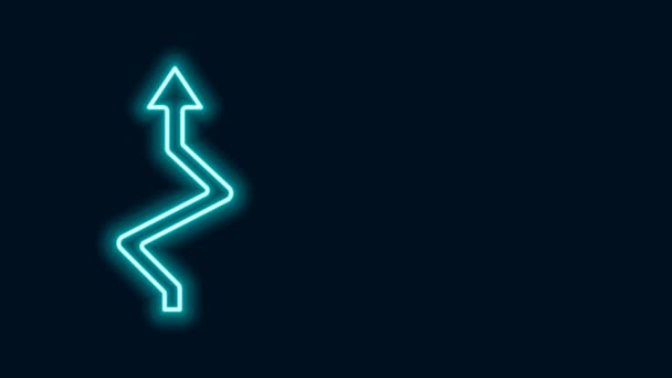 Gloeiende neon lijn Pijl pictogram geïsoleerd op zwarte achtergrond. Richting Pijlpunt symbool. Navigatiepunter teken. 4K Video motion grafische animatie - Video